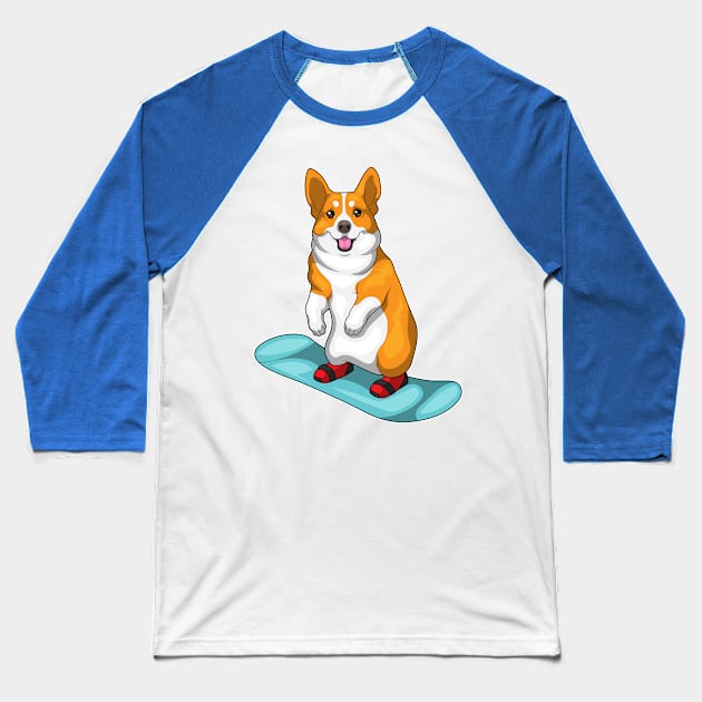 Corgi Snowboard Winter sports Baseball T-Shirt by Markus Schnabel